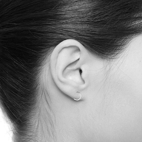 14k White real Gold 2mm Thickness Hoop Huggies Earrings (10 x 10 mm) | - Picture 8 of 9